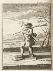 SCOTIN, Jean-Baptiste, Canadien en raquettes allant en guerre sur la neige, fin XVIIe